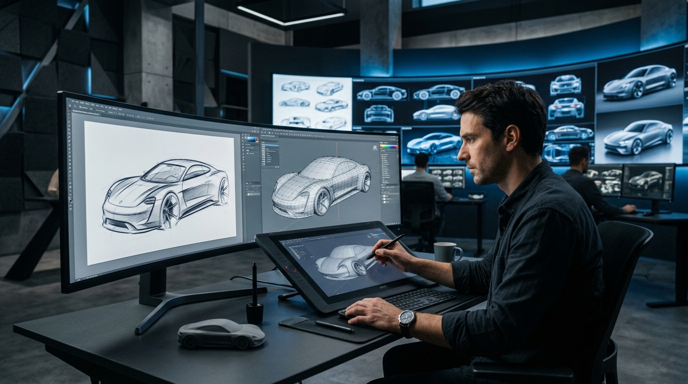 AI-assisted sketch-to-3D workflow in an automotive design studio