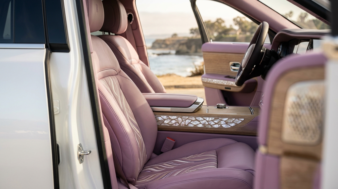 Bespoke luxury car with pearl inlays and handcrafted interior materials