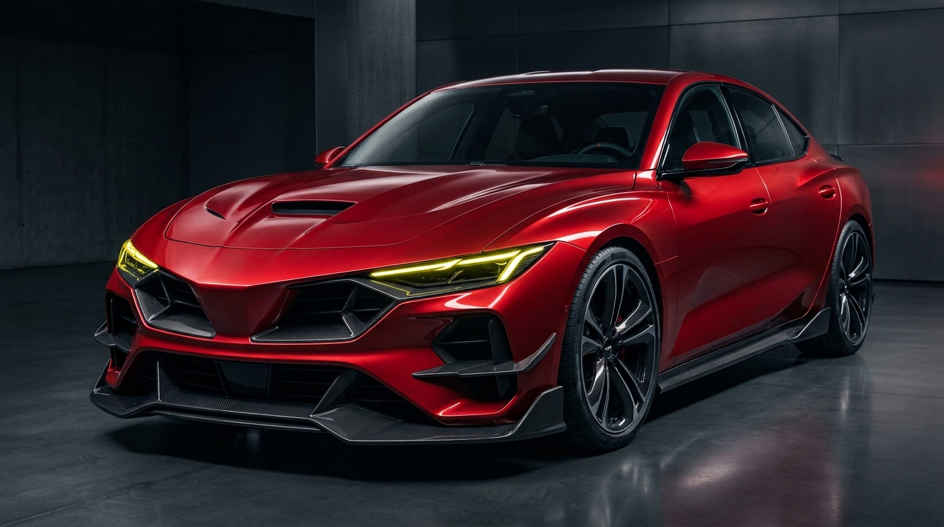 Driver-focused electric performance car interior with natural-fiber materials