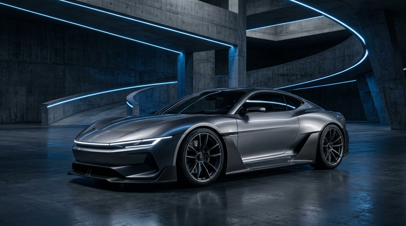 Electric performance car design with new EV proportions and lighting